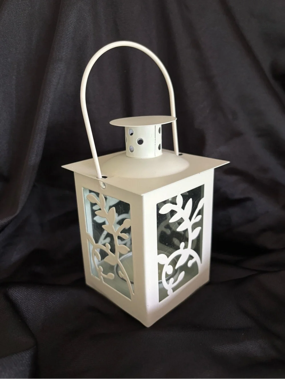 White Painted Metal Tabletop Lantern w/Tea Light